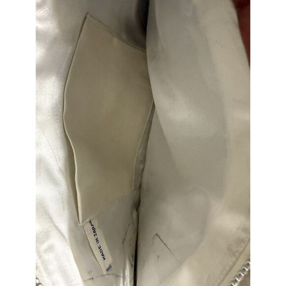 Antique Hand Beaded Pearl Evening Bag Cream Clutch w/Beaded Accents Zipper Close - Picture 9 of 11